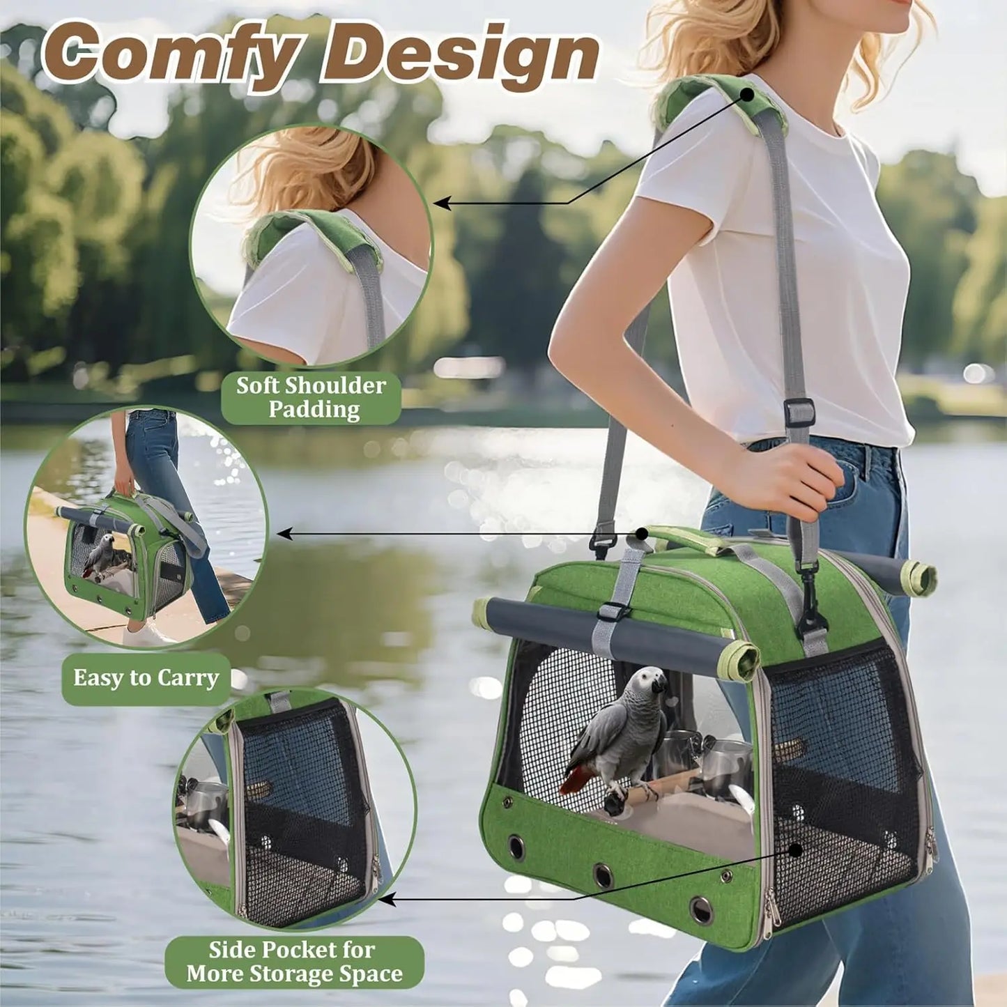 Bird Cage Parrot Carrier with Perch for Parakeet Lovebird African Gray Cockatiel Caique Conure Quaker Pet Travel Bag
