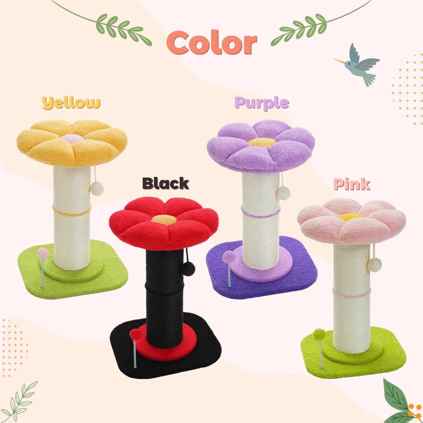 Flower Cat Scratching Post Small Cat Tree Tower Cat Scratcher Indoor Cats Super Thick Scratching Post Removable Cat Bed