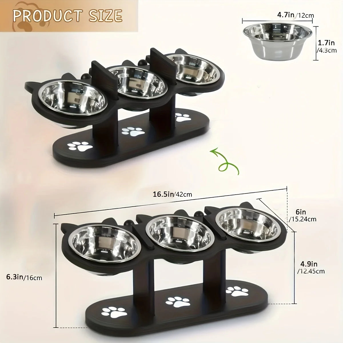 Raised Cat Bowls With Wooden Stand And Stainless Steel Bowls