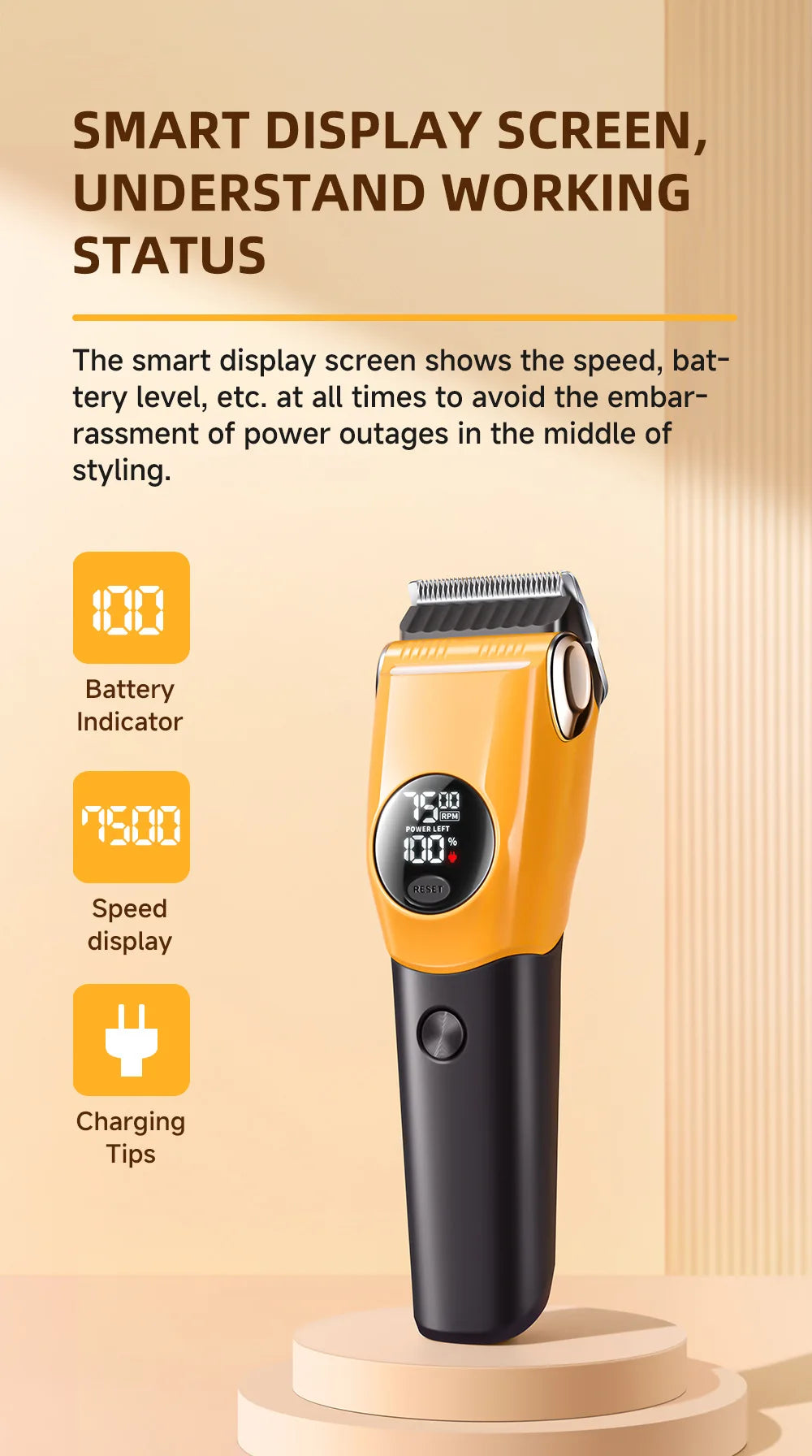 Pet Clipper Professional Dog Hair Trimmer Cat Grooming Shaver 7500 RPM LED Rechargeable Suitable for Large Medium and Small Pets
