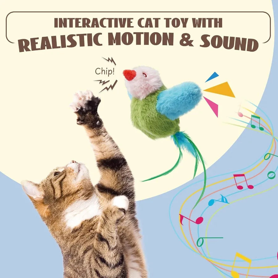 Flapping Bird Cat Toy Interactive Catnip Kitten Toy with Lifelike Chirping Rechargeable Touch Activated for Bored Indoor Adult