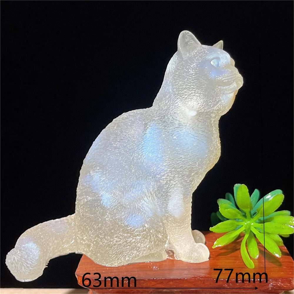 Cat Tumbled Stone Statue Natural Gemstone Amethyst Rose Quartz Opal lite Reiki Healing Crystal Stone Figurine Crafts Gifts