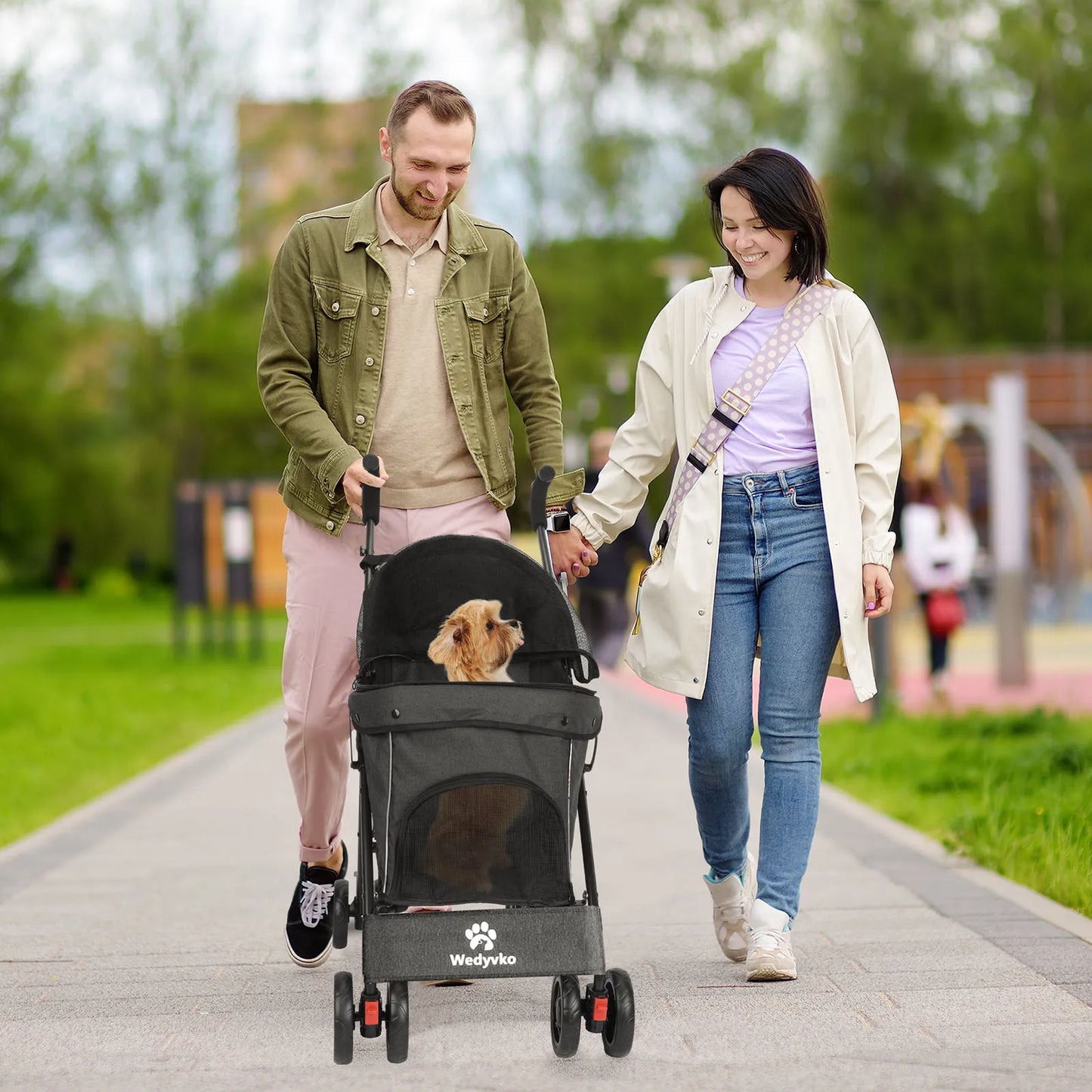 Wedyvko Pet Dog Stroller 4 Wheels Puppy Stroller Rotate with Brakes Storage for Dogs Cats Travel Pet Suplies Outdoor 애완견 유모차
