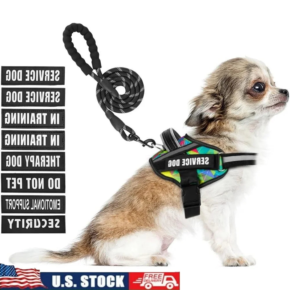 Fujian Service Dog Harness Leash Set Reflective No Pull