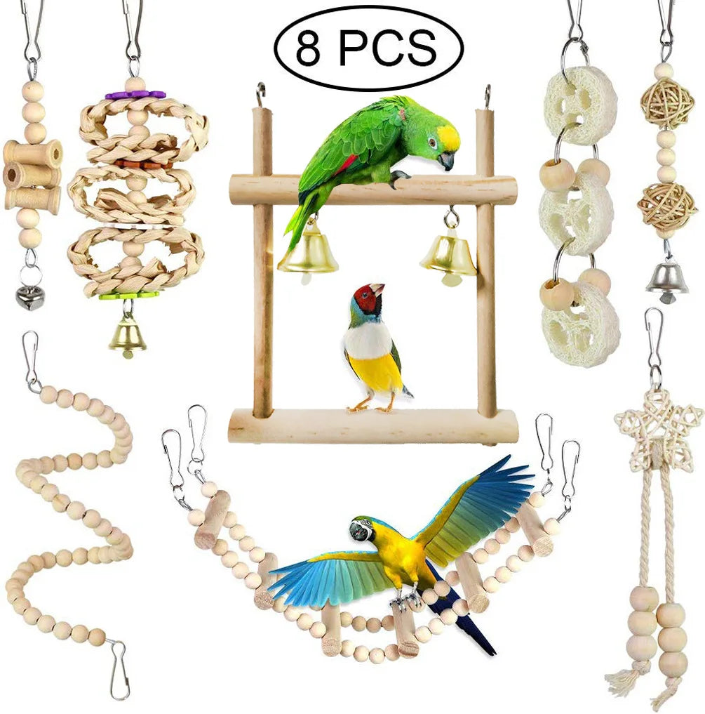 DCPETC Bird Toys Set Swing Chewing Training Toys For Parrot