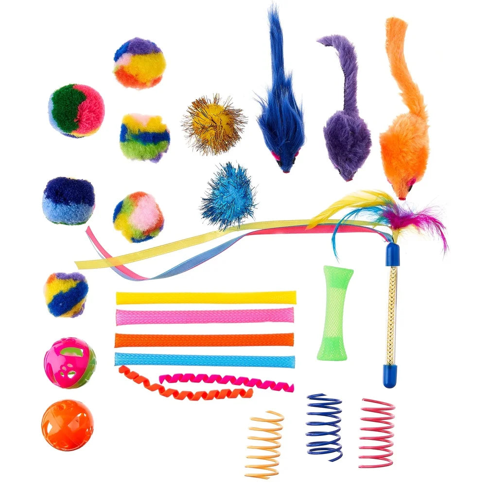 24 Piece Assorted Cat Toy Set Interactive Fun Toys for Indoor Cats Engaging Exercise Variety Pouncing Chasing Playtime