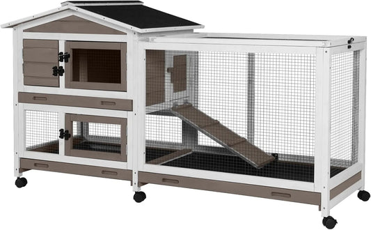 Rabbit Hutch 62 Inch Cage On Wheels Pull Out Trays Indoor