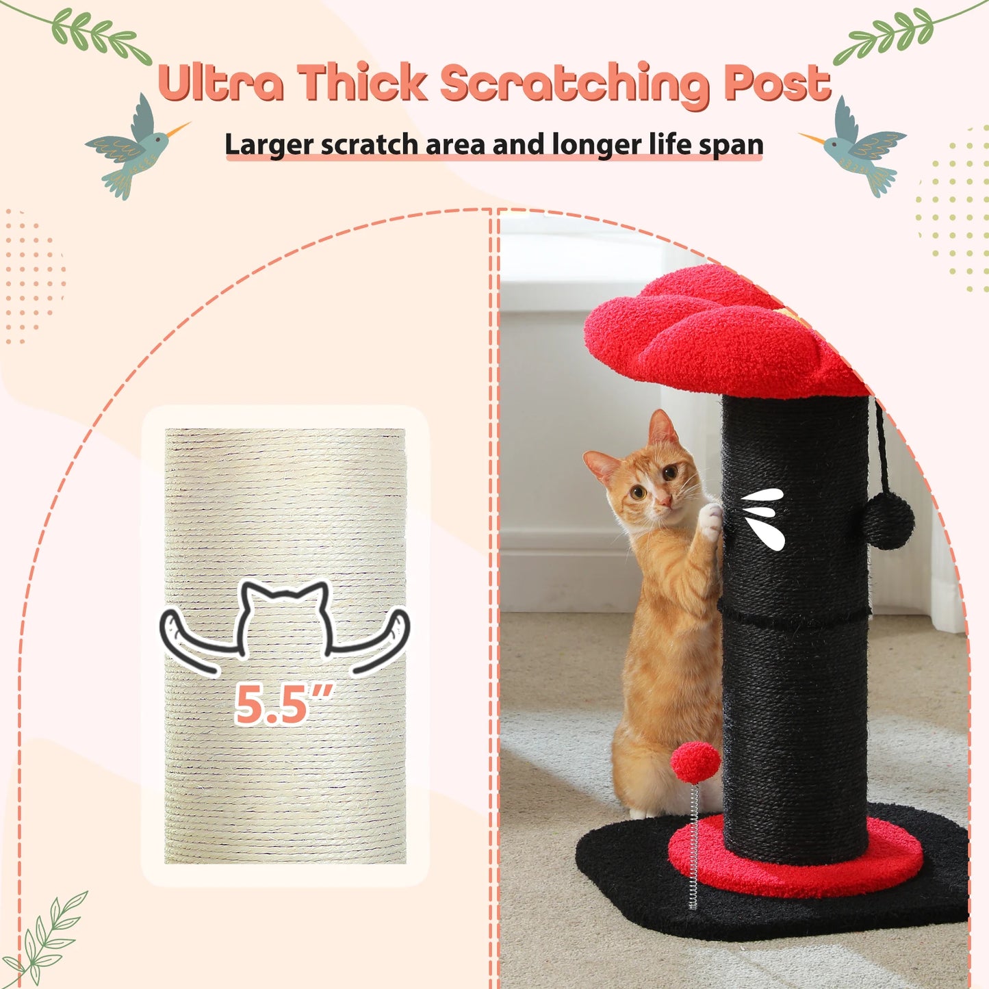 Flower Cat Scratching Post Small Cat Tree Tower Cat Scratcher Indoor Cats Super Thick Scratching Post Removable Cat Bed