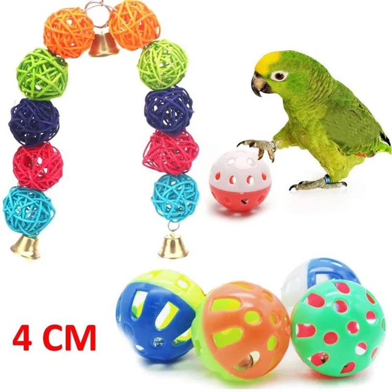 DCPET 12 Pack Wood Bird Toy Set Parrot Swing Bridge Bells Cage Accessories