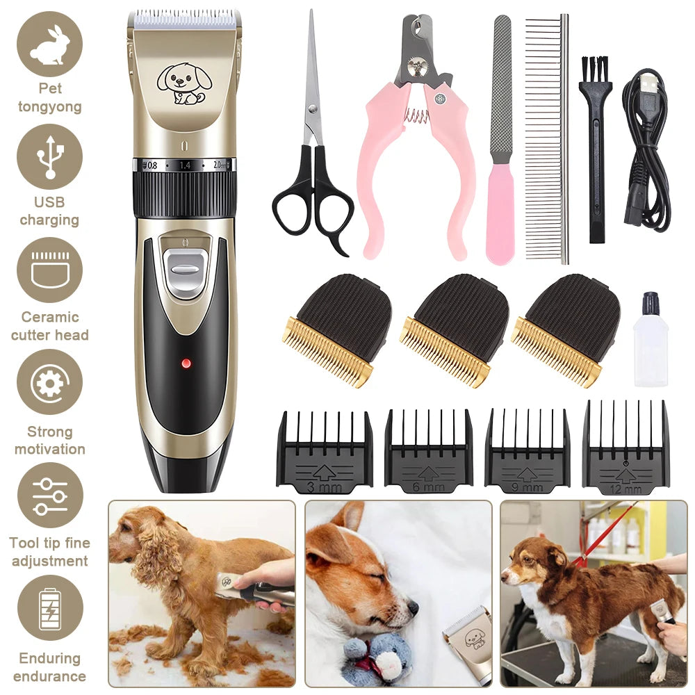 Electric Pet Clipper Grooming Kit Rechargeable Trimmer Haircut Cat Hair Cutting Remover Professional Machine Set