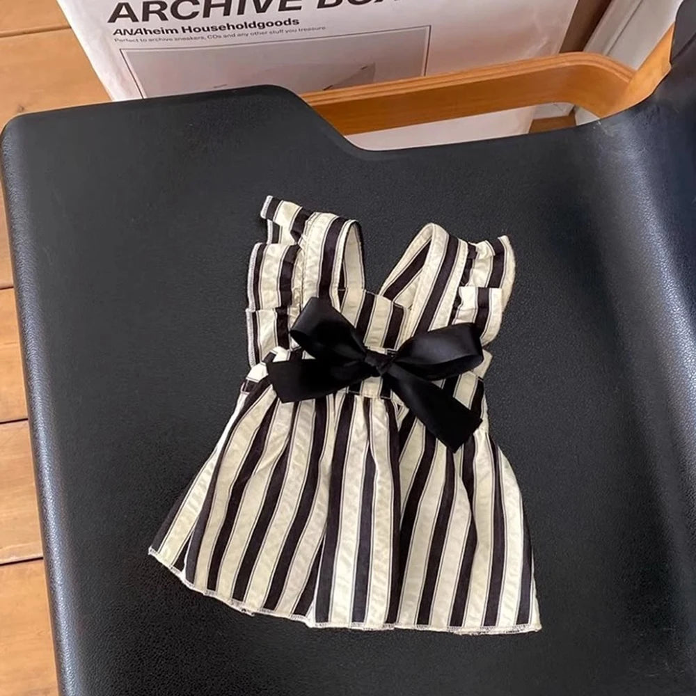 Sichuan Zhejiang CN Dog Princess Dress Striped Big Bow Fashion