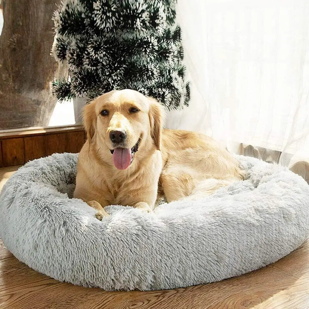 Donut Dog Bed Warm Soft Long Plush Pet Bed for Small Large Dogs Cats Calming Washable Winter Kennel Sofa Cushion Mat