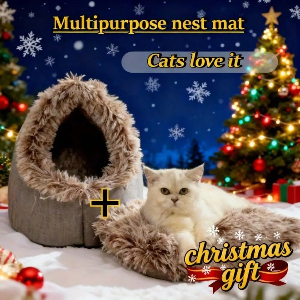NONECN Cozy Cat Bed Enclosed Plush House With Removable Cover