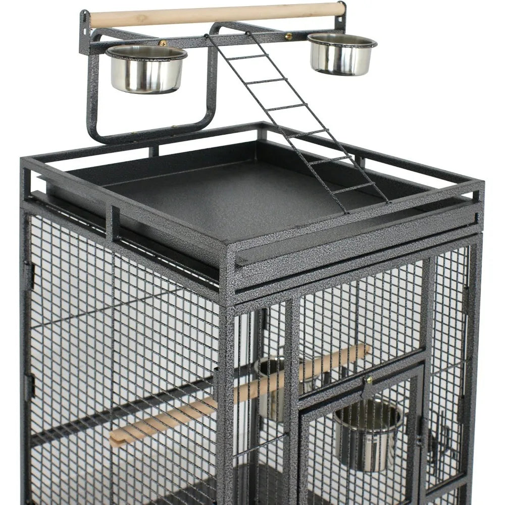 Wrought Iron Playtop Parrot Bird Cage With Rolling Stand