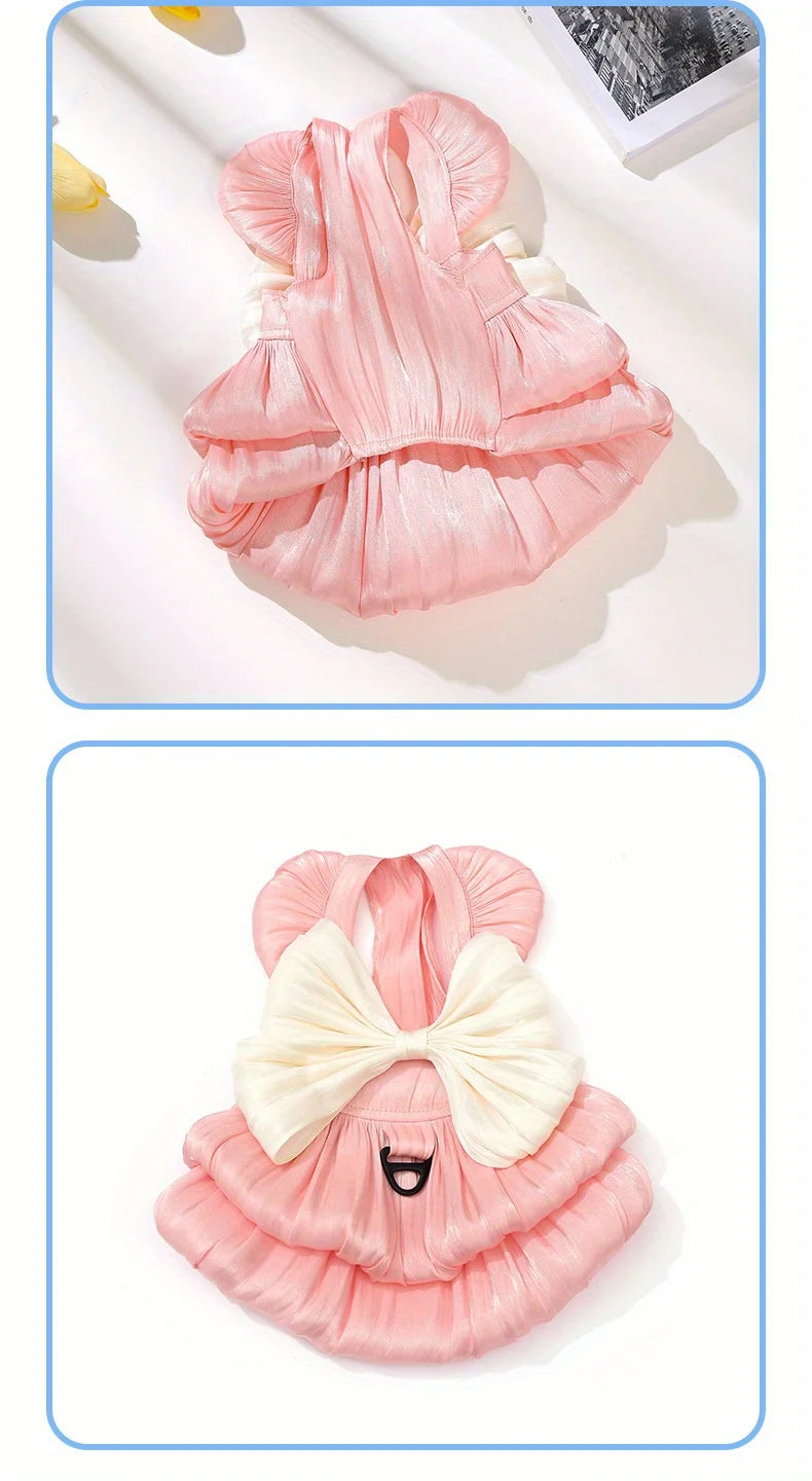 Cotton Flower Pattern Dog Dress Summer Pet Skirt Bow Knot