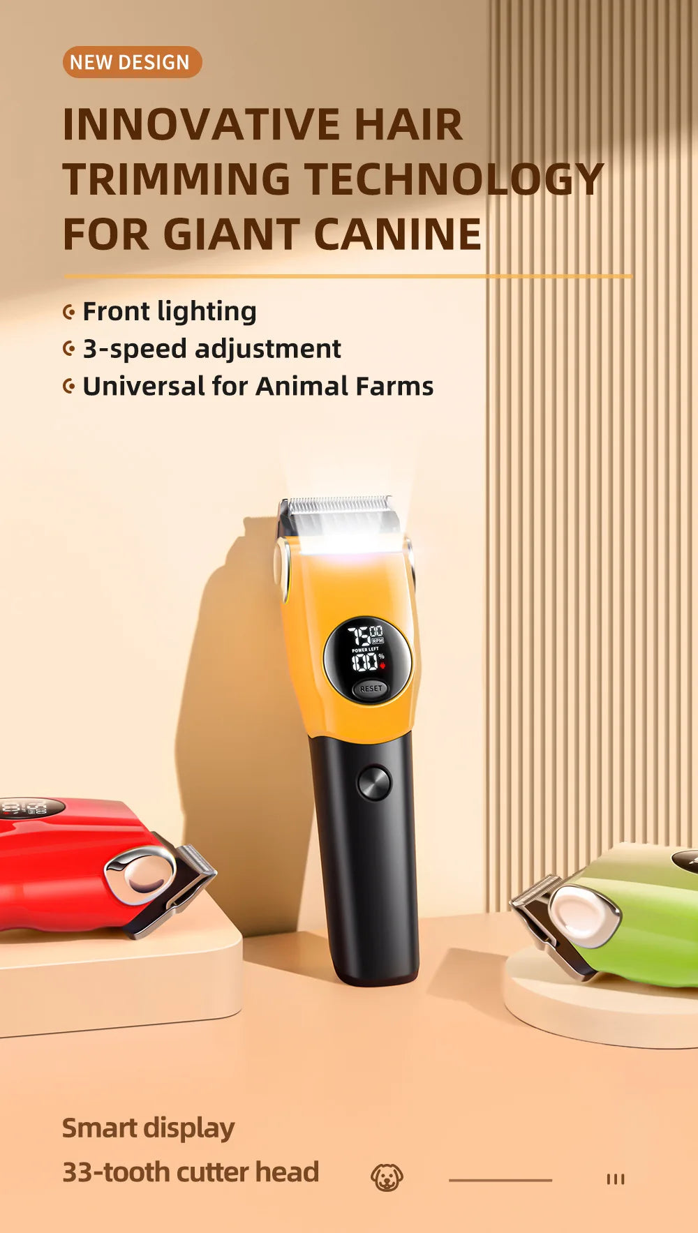 Pet Clipper Professional Dog Hair Trimmer Cat Grooming Shaver 7500 RPM LED Rechargeable Suitable for Large Medium and Small Pets