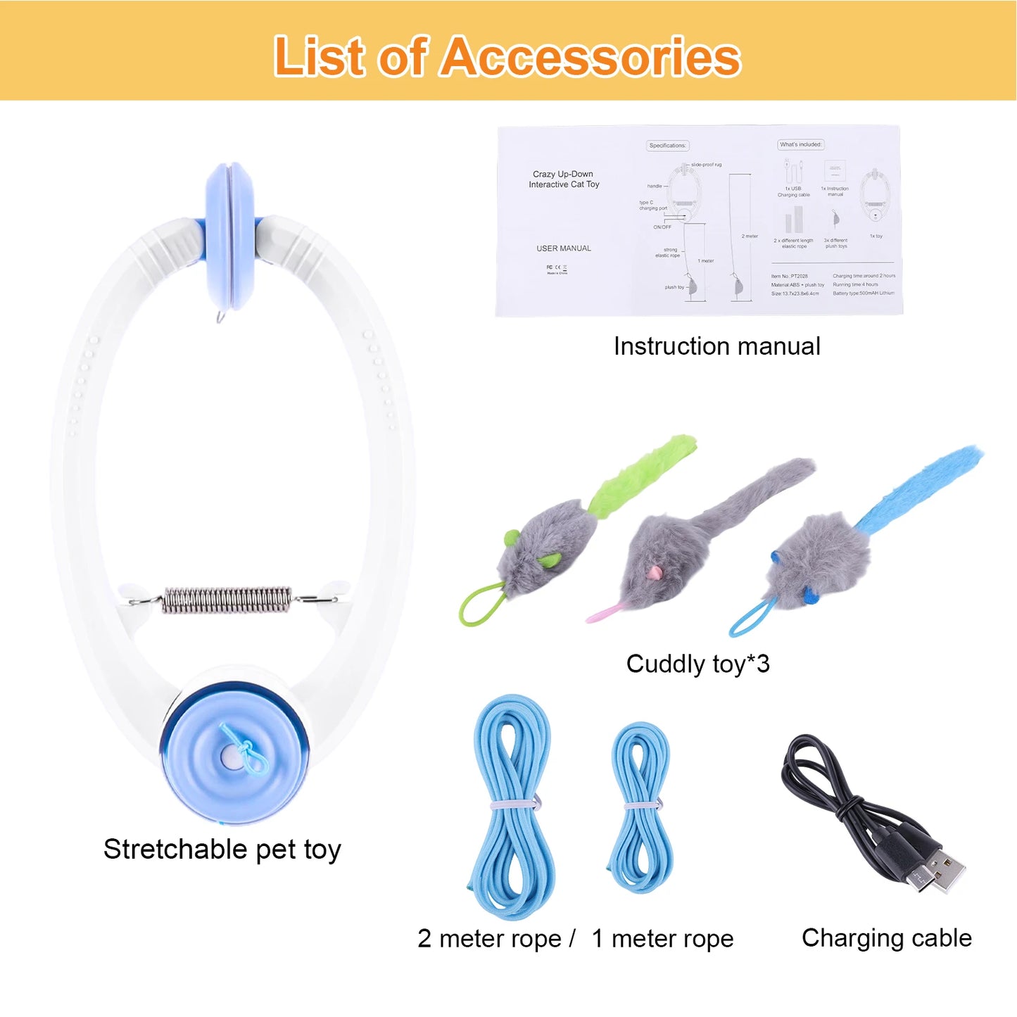 New Door Hanging Automatic Retractable Kitten Toys with 3 Catnip Mice Interactive Cat Teaser Retractable Toys for Bored Cats