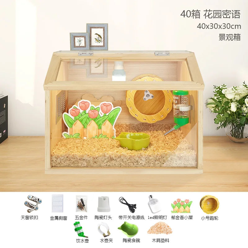 Wooden Hamster Cage Luxury Villa With Hideout Lock