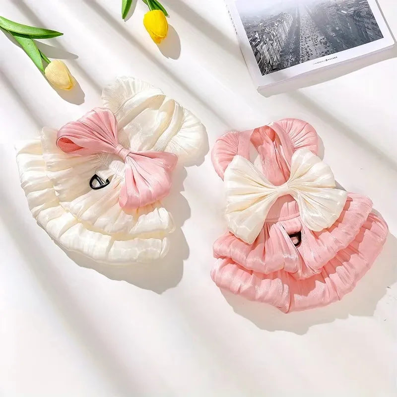 Cotton Flower Pattern Dog Dress Summer Pet Skirt Bow Knot