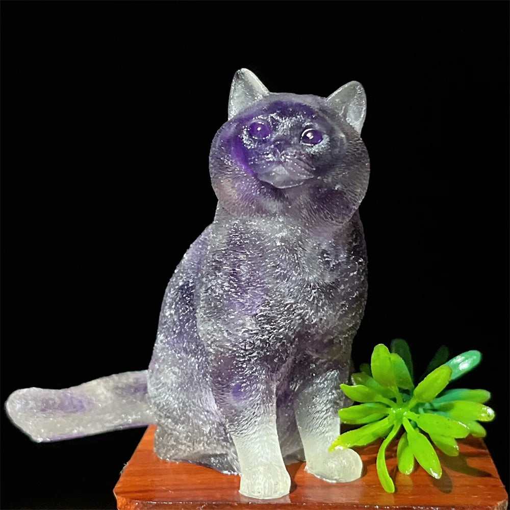 Cat Tumbled Stone Statue Natural Gemstone Amethyst Rose Quartz Opal lite Reiki Healing Crystal Stone Figurine Crafts Gifts