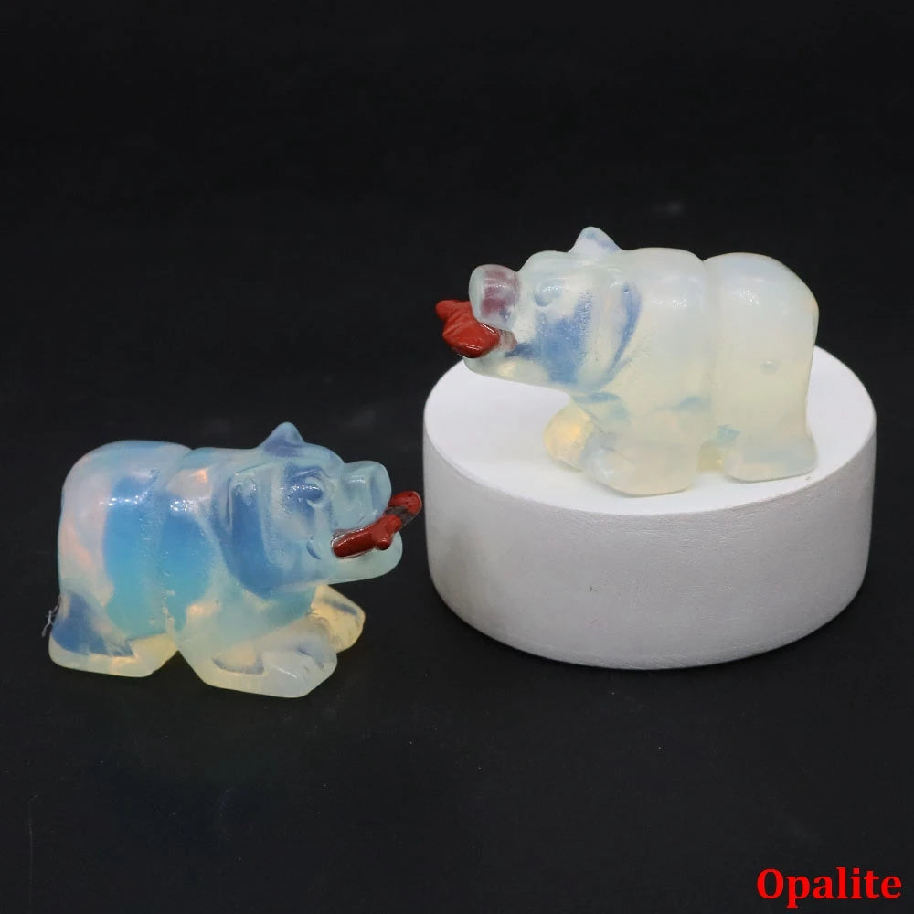 1.6" Natural Crystal Bear With Fish Figurine Healing Reiki Gemstone Carving Animal Statue Small Home Decoration Present Souvenir