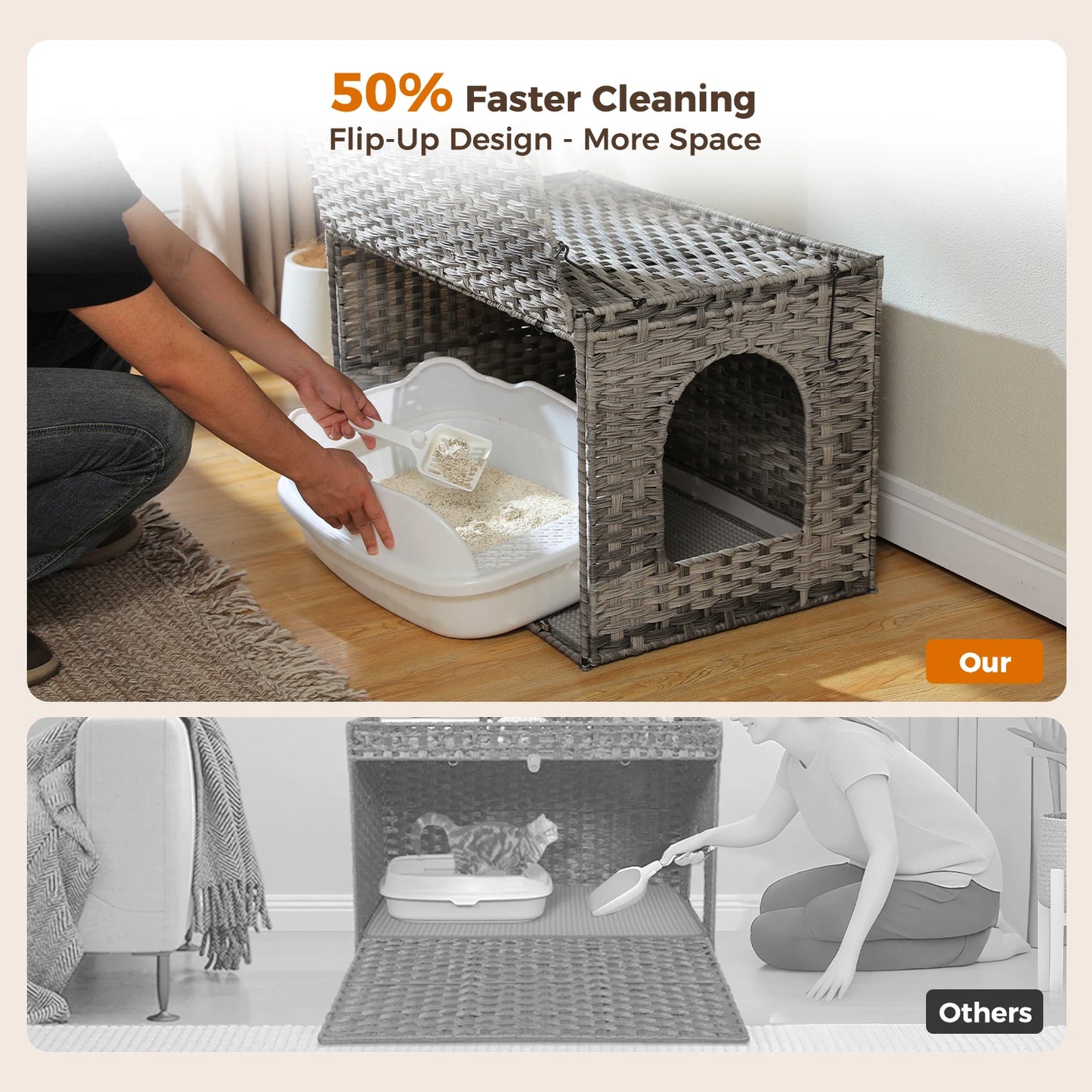 PAWZ Road Rattan Cat Litter Box Enclosure Hidden Furniture