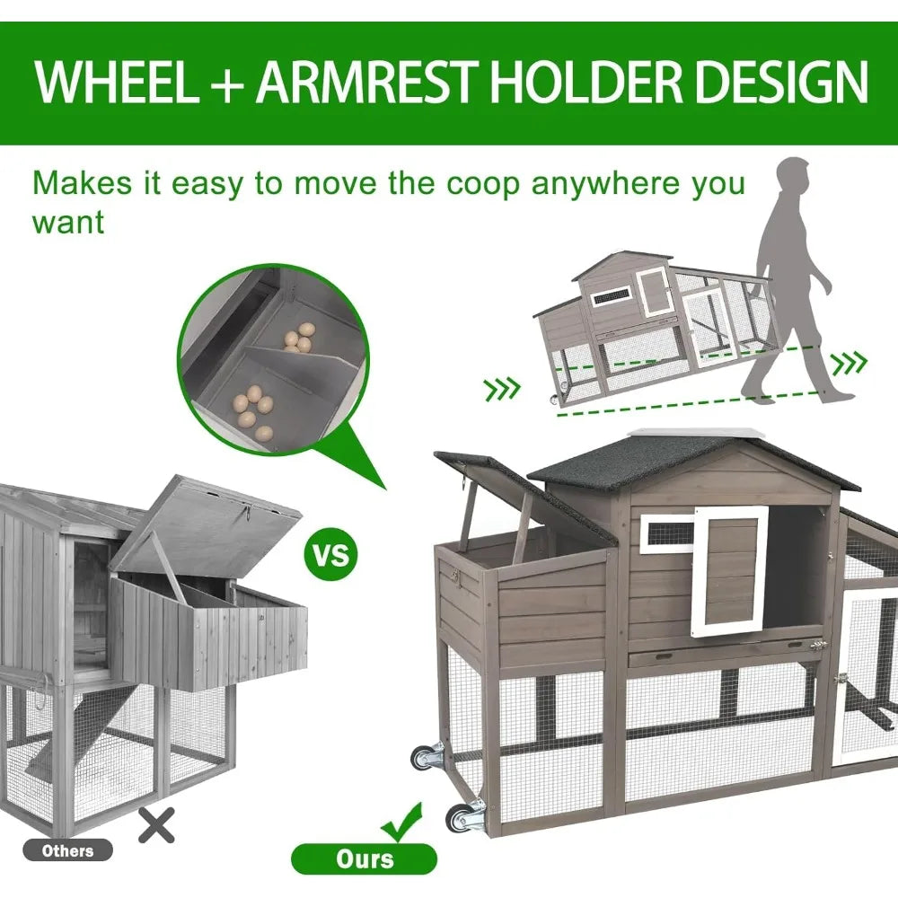 XMSJ Chicken Coop With Run Wooden Outdoor Poultry House UV Proof Asphalt Roof Weather Resistant