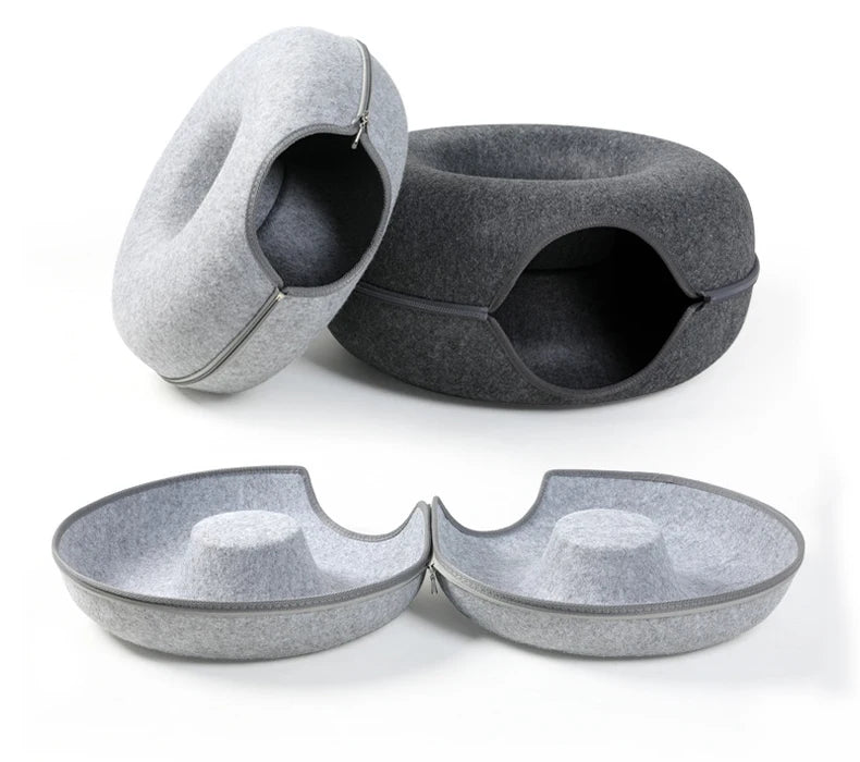 NONECN Interactive Round Cat Tunnel Donut Nest Felt Bed Scratcher for Cats