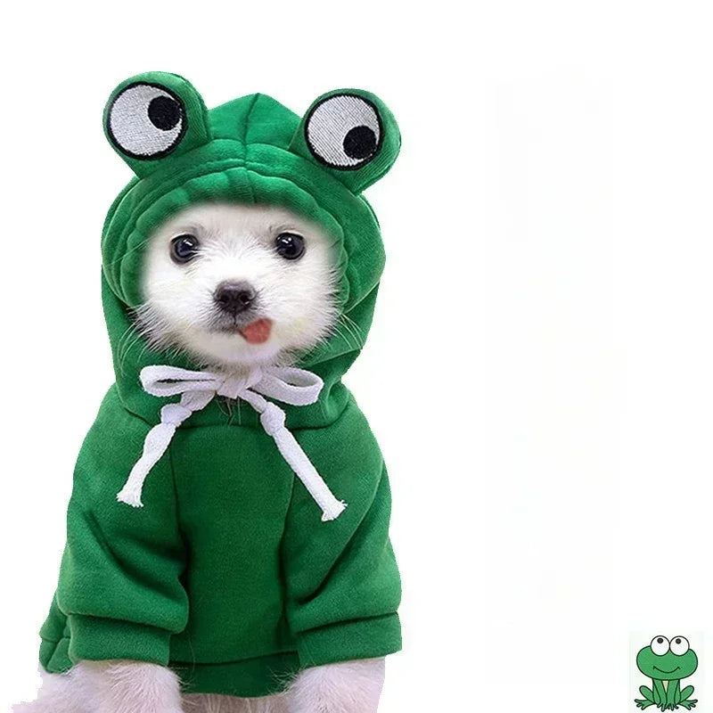 Frog Shape Dog Hoodie Sweatshirt For Pets Winter Warm Cosplay