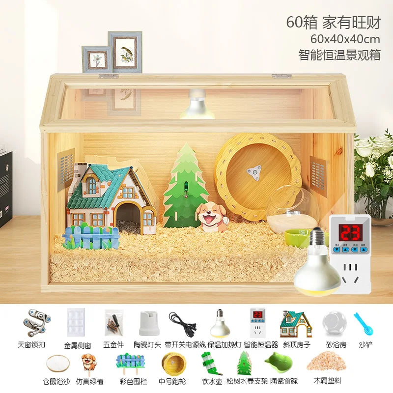 Wooden Hamster Cage Luxury Villa With Hideout Lock