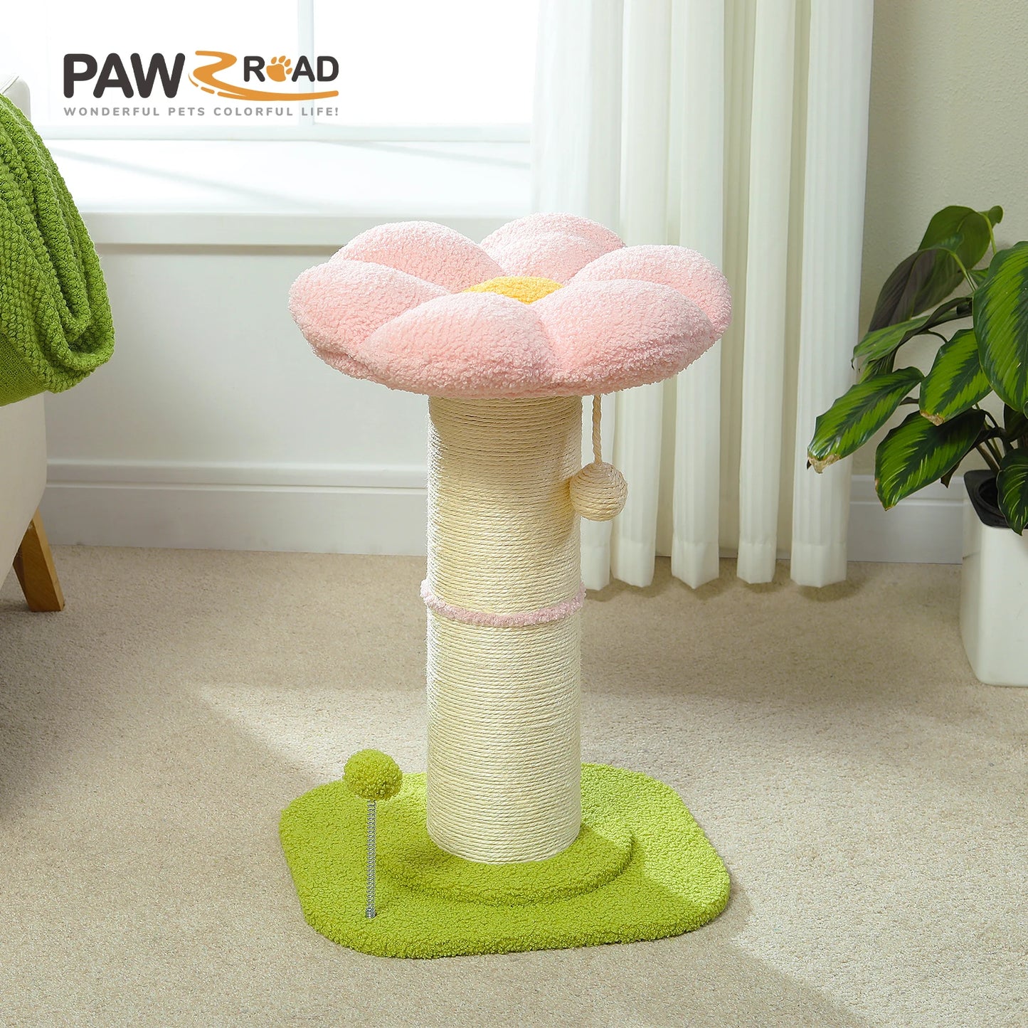 PAWZ Road Flower Cat Scratching Post With Removable Bed Indoor Cat Tower