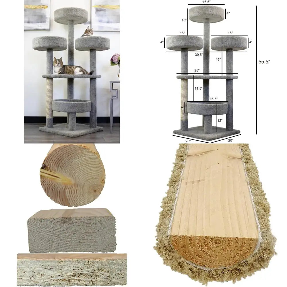 Wooden Carpeted Cat Condo Tower for Indoor Use