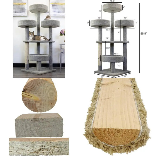 Wooden Carpeted Cat Condo Tower for Indoor Use