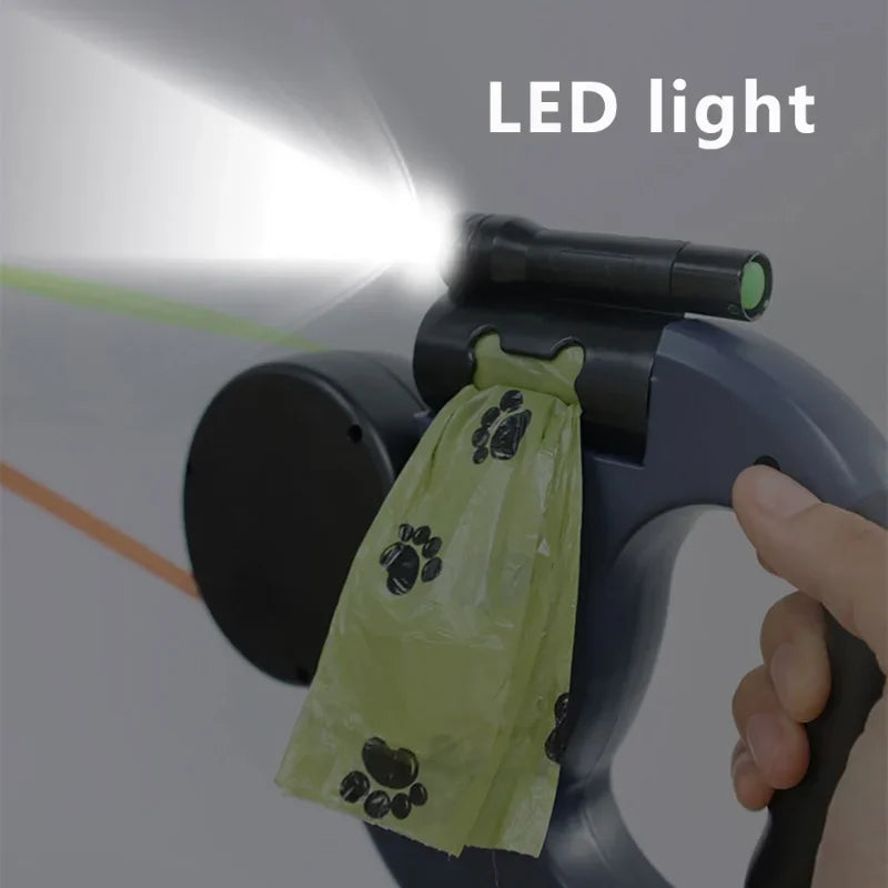 Retractable Dual Dog Leash With LED Light 360 Swivel