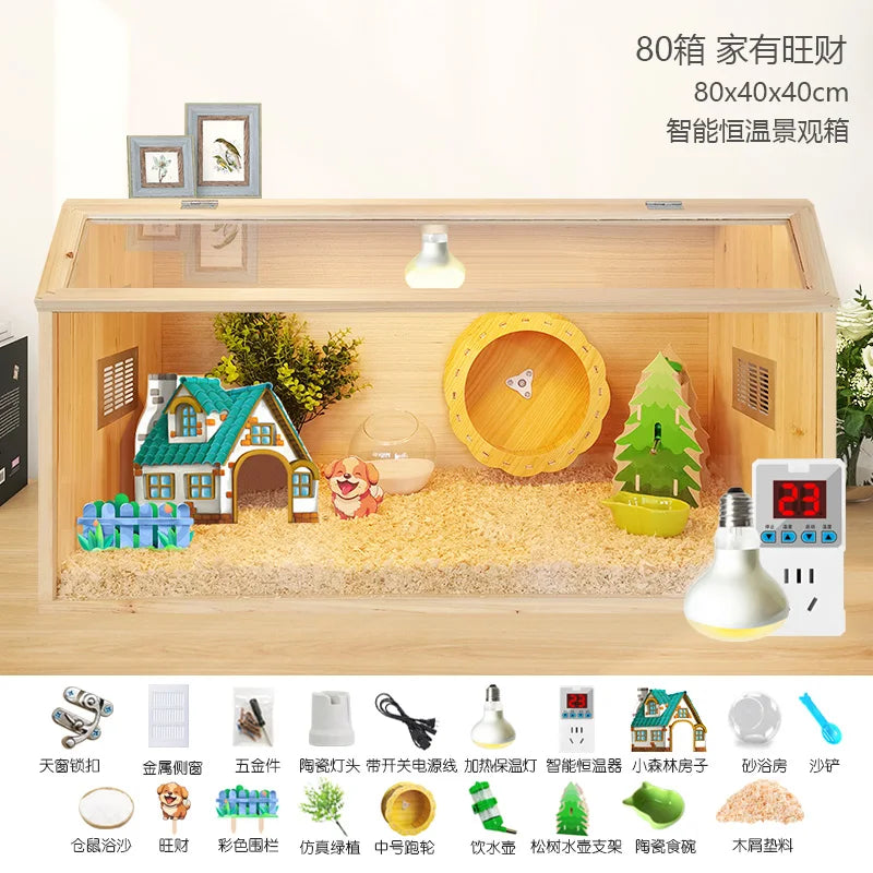 Wooden Hamster Cage Luxury Villa With Hideout Lock