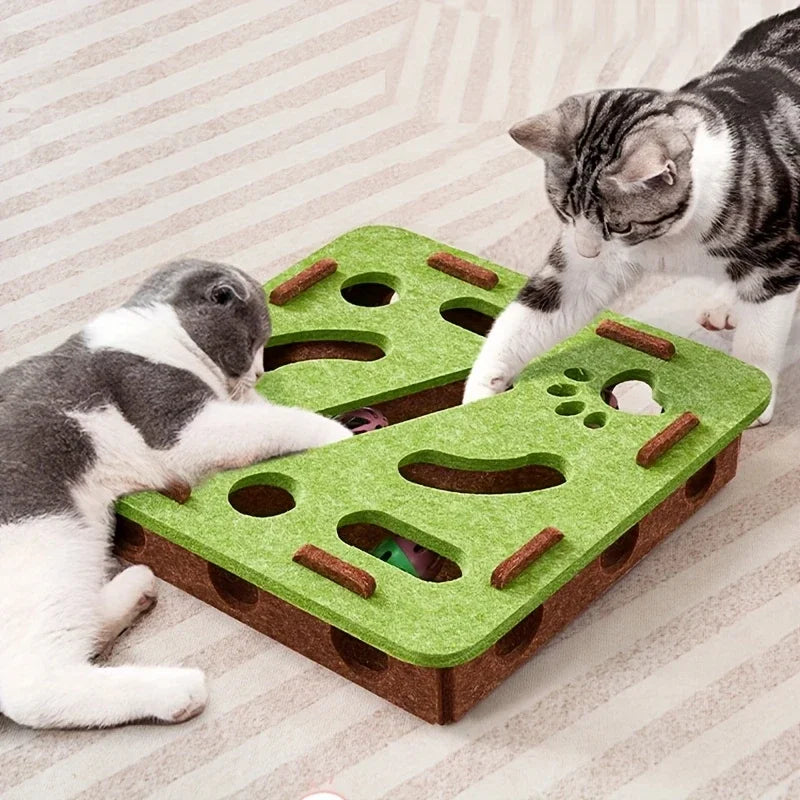 HebeiChoice Felt Cat Puzzle Toy With Maze Tunnel Bell Ball