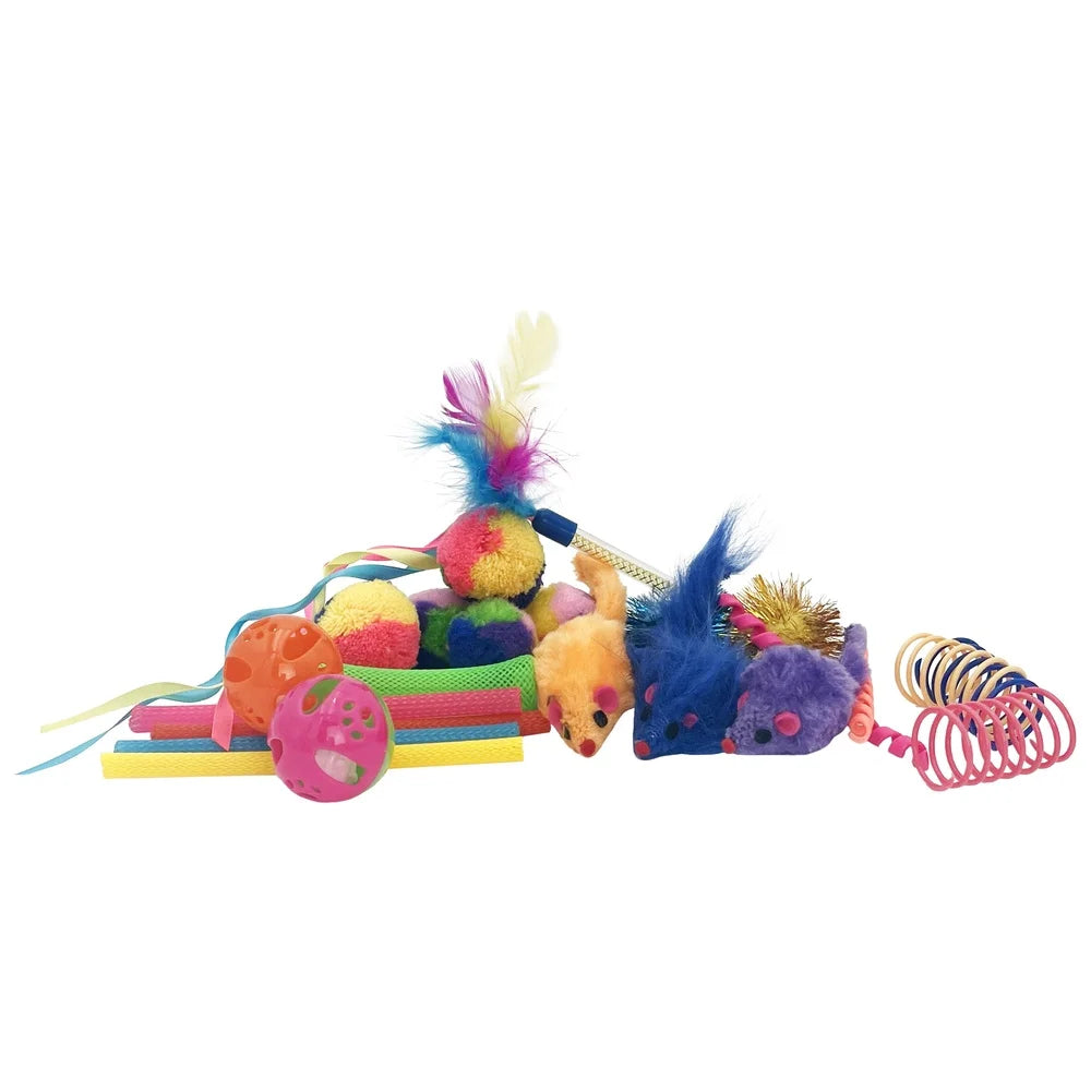 24 Piece Assorted Cat Toy Set Interactive Fun Toys for Indoor Cats Engaging Exercise Variety Pouncing Chasing Playtime