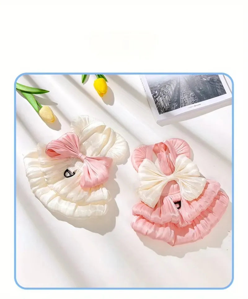 Cotton Flower Pattern Dog Dress Summer Pet Skirt Bow Knot