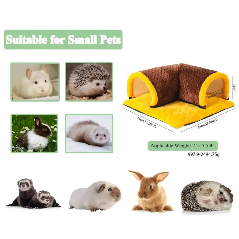 Winter Warm Plush Pet Nest Removable Fleece Tunnel Cage Hideout for Guinea Pig Hamster Rat Squirrel Small Animal Accessories