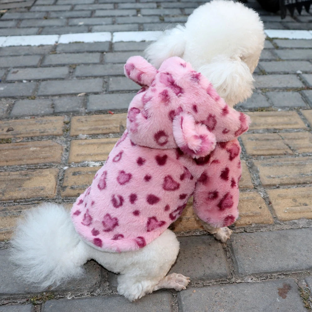 Winter Pet Dog Clothes Warm Fleece Dog Hoodie Leopard Dog Coat Jacket French Bulldog Clothing for Small Medium Dogs Pet Costumes