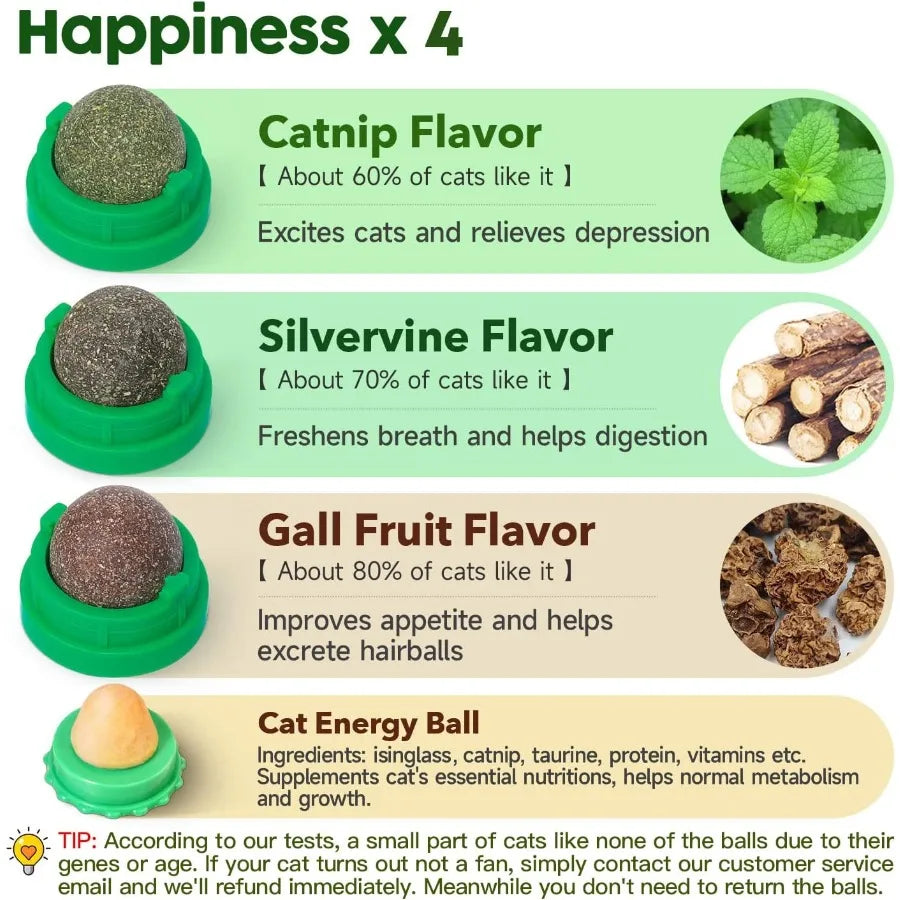 Catnip Balls Toys 4 Pcs Extra Energy Edible Silvervine Toys for Healthy Kitten Teeth Cleaning