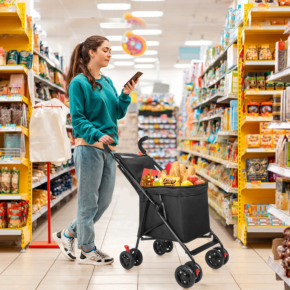 Shopping Cart Folding Portable  Durable Lightweight Market Purchase Bag Trolley with 4 Wheels,Pet Stroller,For Picnic