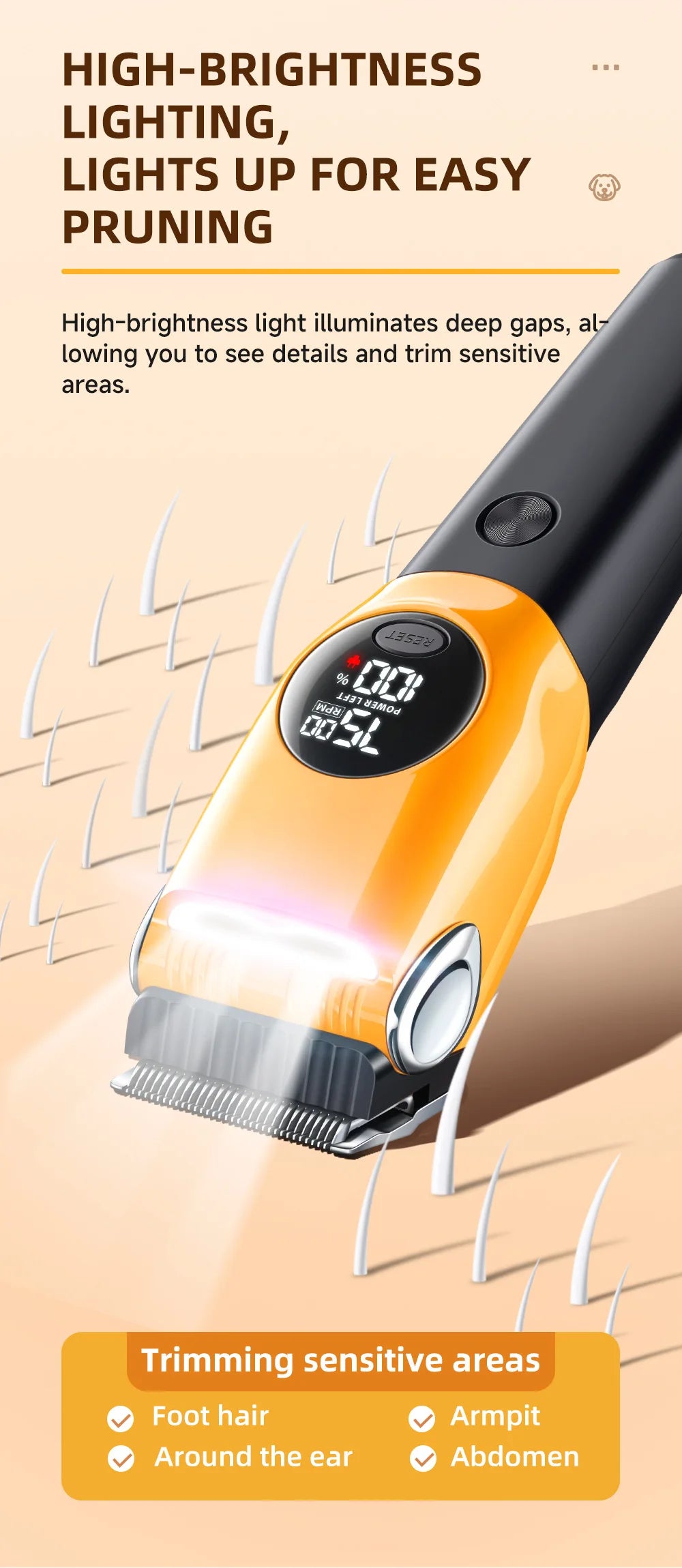 Pet Clipper Professional Dog Hair Trimmer Cat Grooming Shaver 7500 RPM LED Rechargeable Suitable for Large Medium and Small Pets
