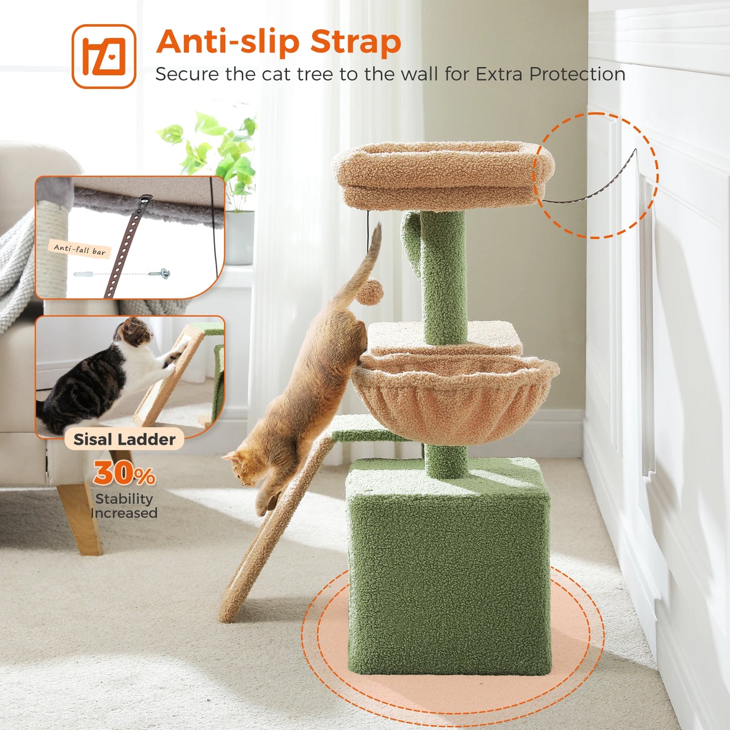 Cat Tree Cat Tower for Indoor Cats with Big Hammock Removable Top Perch and Scratching Posts Grey