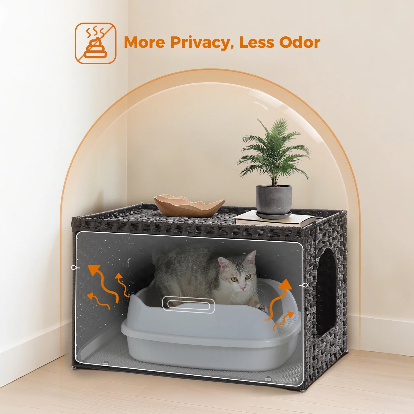 PEQULTICN Rattan Cat Litter Box Enclosure With Tall Doorway