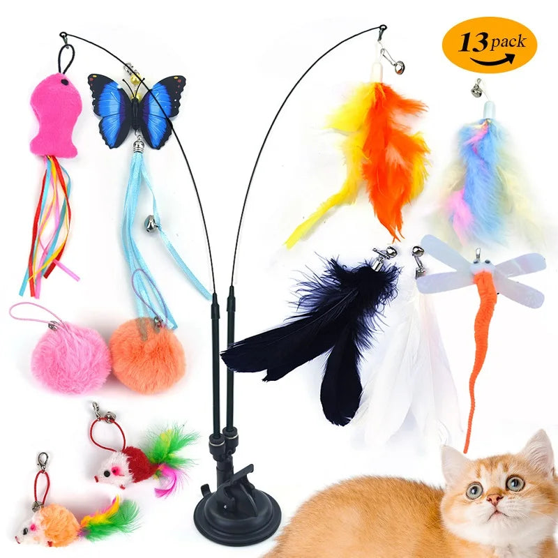 13 Pcs Pet Cat Toy Set Suction Cup Detachable Interactive Funny Mouse Bell Ball Cat Supplies