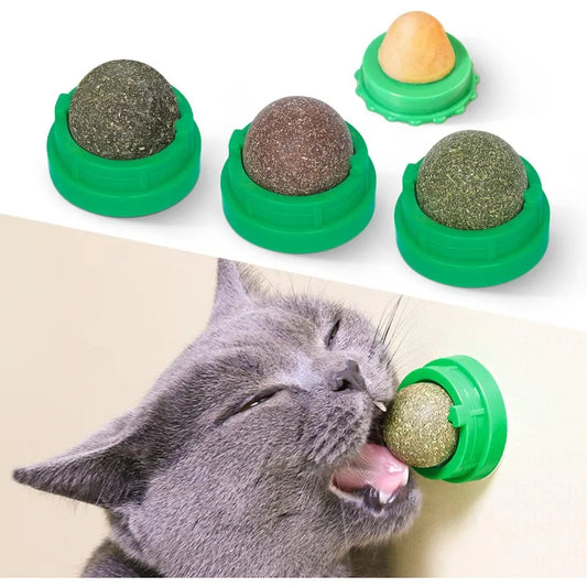 Catnip Balls Toys 4 Pcs Extra Energy Edible Silvervine Toys for Healthy Kitten Teeth Cleaning