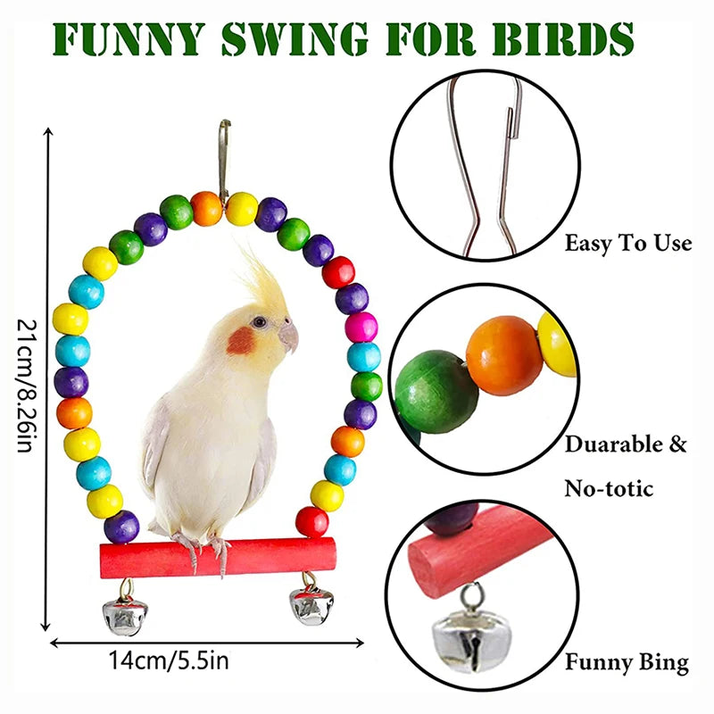 Zhejiang 7pc Wood Parrot Toys Cage Accessories Swing Set