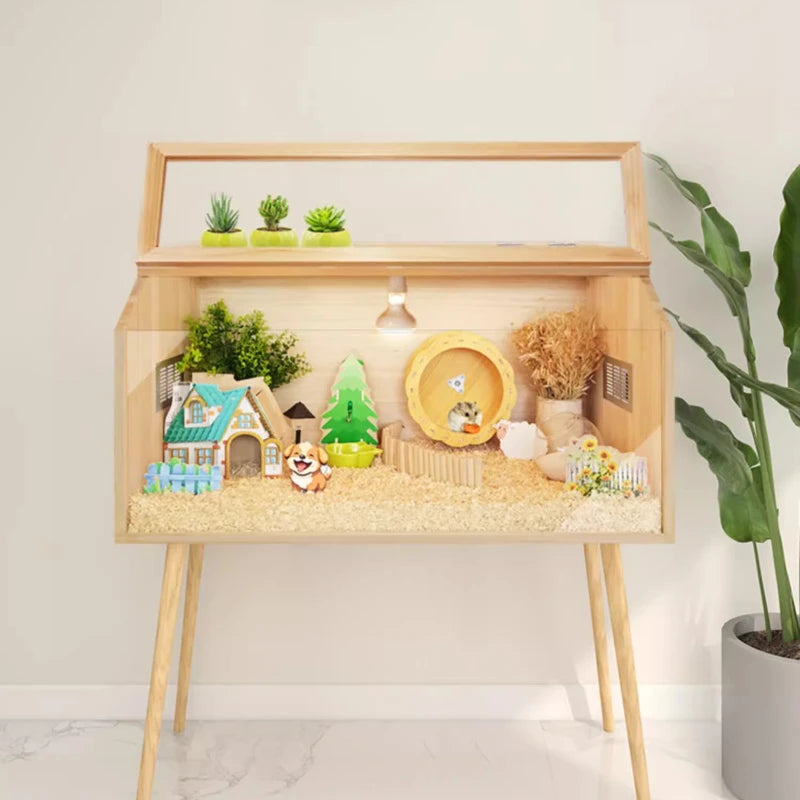 Wooden Hamster Cage Luxury Villa With Hideout Lock