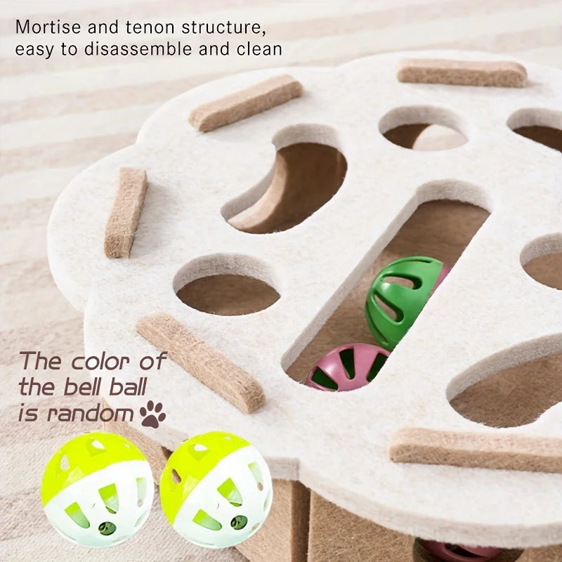 HebeiChoice Felt Cat Puzzle Toy With Maze Tunnel Bell Ball